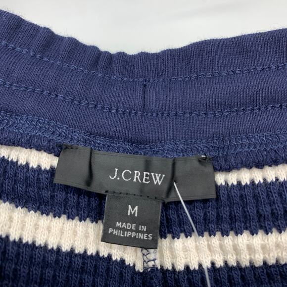 J.Crew Waffle Knit Lounge Set Sweatshirt + Short Womens M Blue Cream Stripe NEW - Picture 6 of 15